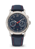 Navy Dial Chronograph with Silver Tone Case and Red-Stitched Strap