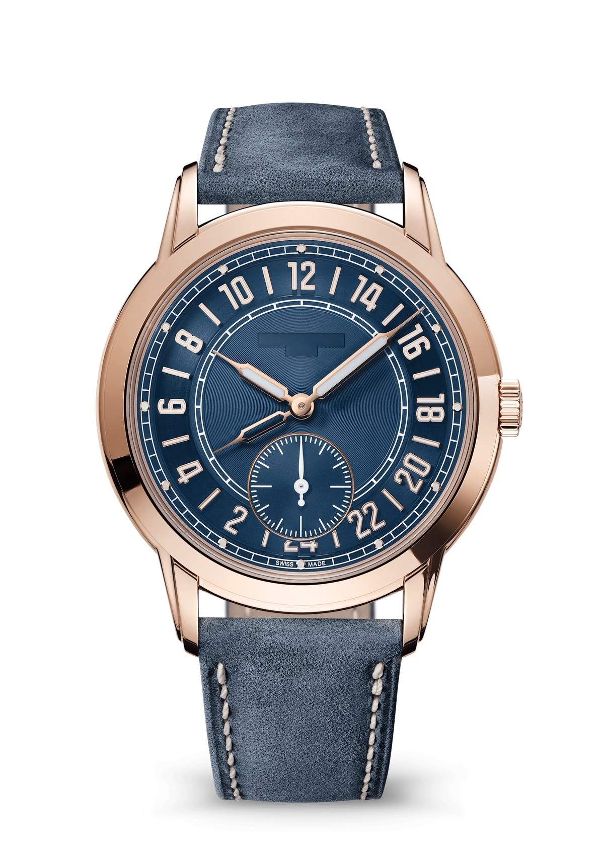 Navy 24-Hour Watch with Rose Gold Tone Case and Blue Strap