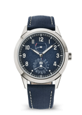 Textured Navy Calendar Watch with Silver Tone Case and Stitched Strap