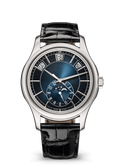 Midnight Blue Calendar Watch with Polished Silver Tone Case