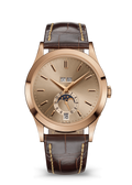 Champagne Calendar Watch with Rose Gold Tone Case and Brown Strap