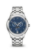 Blue Moonphase Calendar Watch with Silver Tone Bracelet