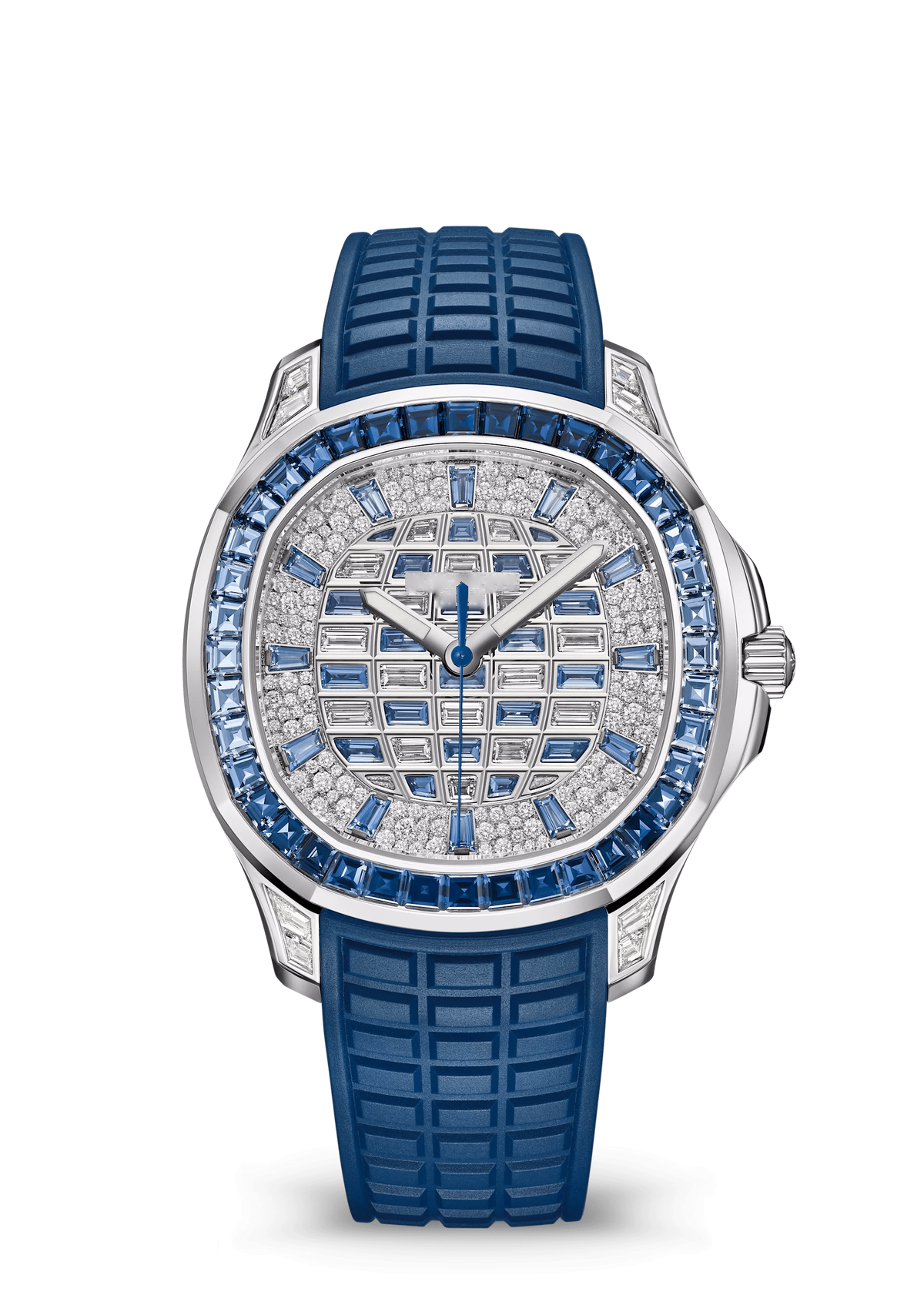 Blue Crystal Watch with Navy Bezel and Ridged Strap