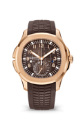 Brown Dual-Time Watch with Rose Gold Tone Case and Ridged Strap