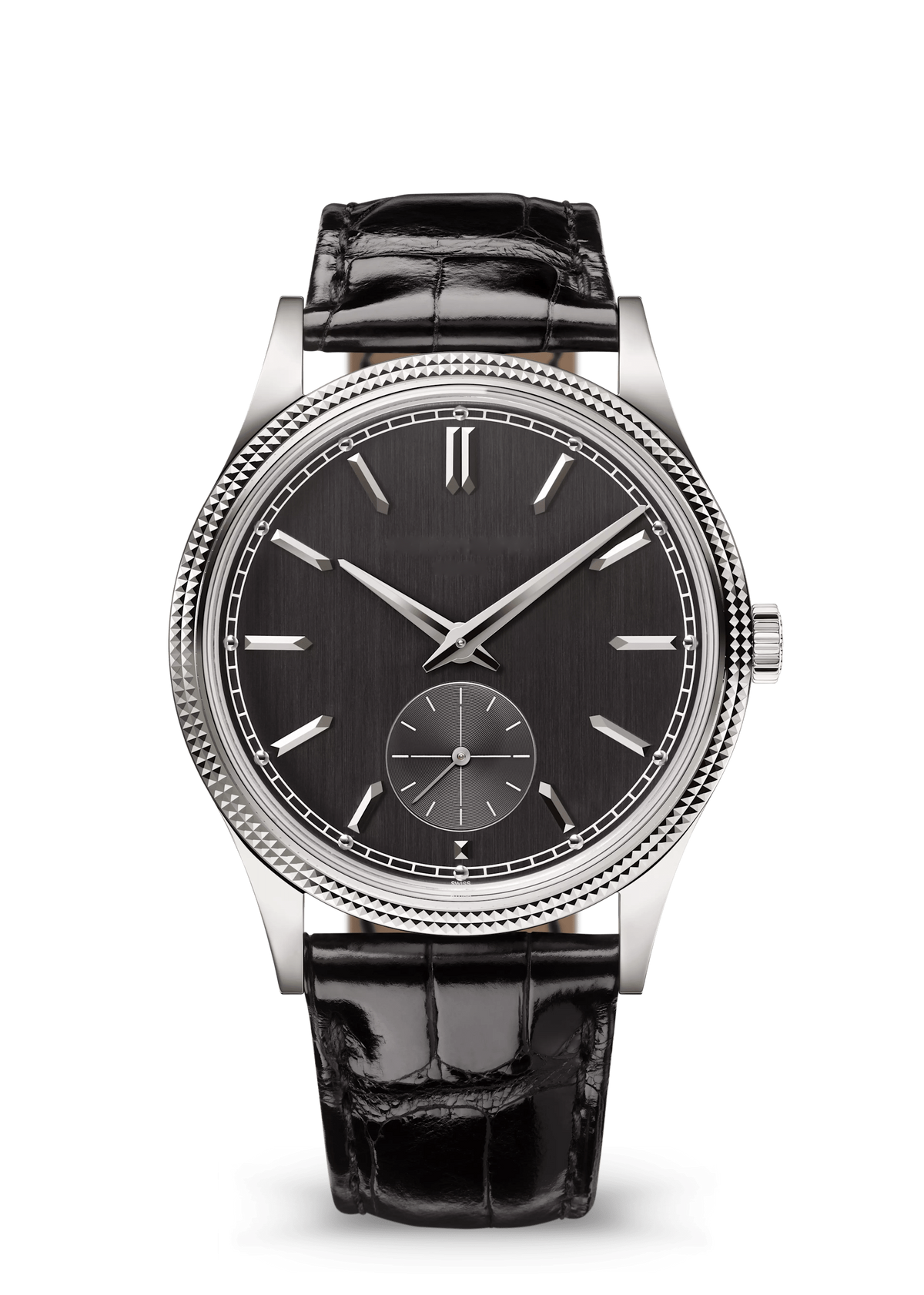 Black Dress Watch with Textured Silver Tone Bezel