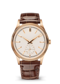 Ivory Small-Seconds Watch with Rose Gold Tone Case and Brown Strap