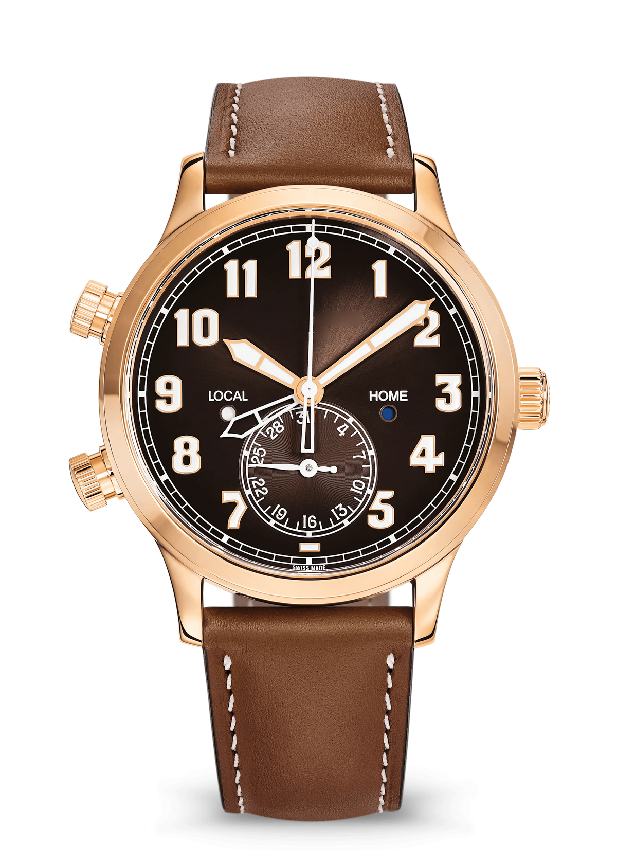 Brown Pilot Dial Watch with Rose Gold Tone Case and Smooth Strap