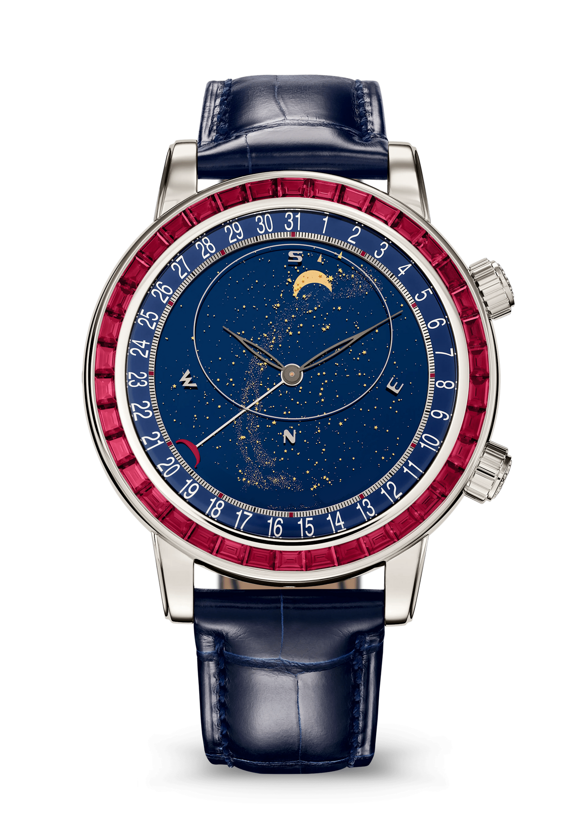 Navy Star Dial Watch with Red Crystal Bezel