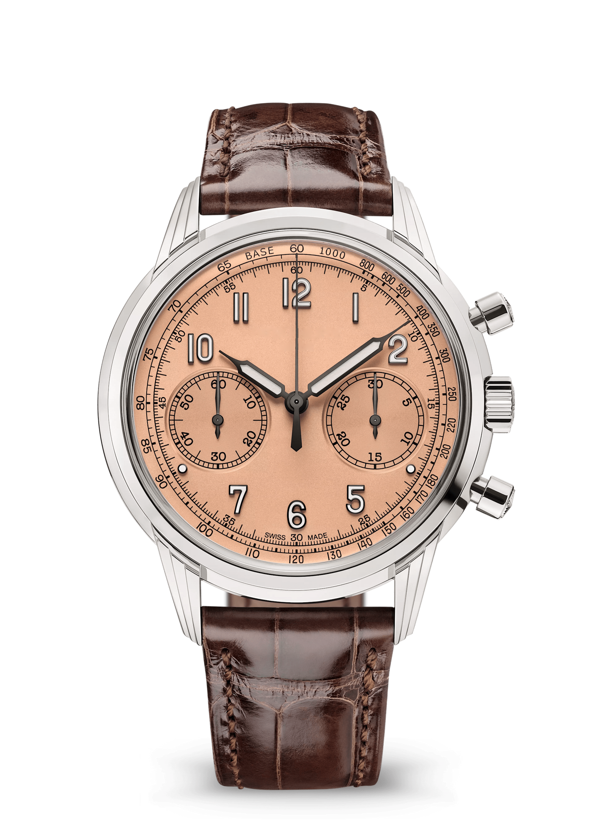 Salmon Twin-Register Chronograph with Silver Tone Case