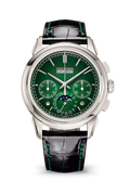Green Calendar Chronograph with Silver Tone Case and Black Strap