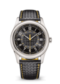 Black Textured Watch with Yellow Accents and Woven Strap