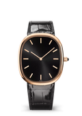 Black Oval Dress Watch with Rose Gold Tone Case