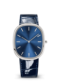 Blue Oval Dress Watch with Silver Tone Case