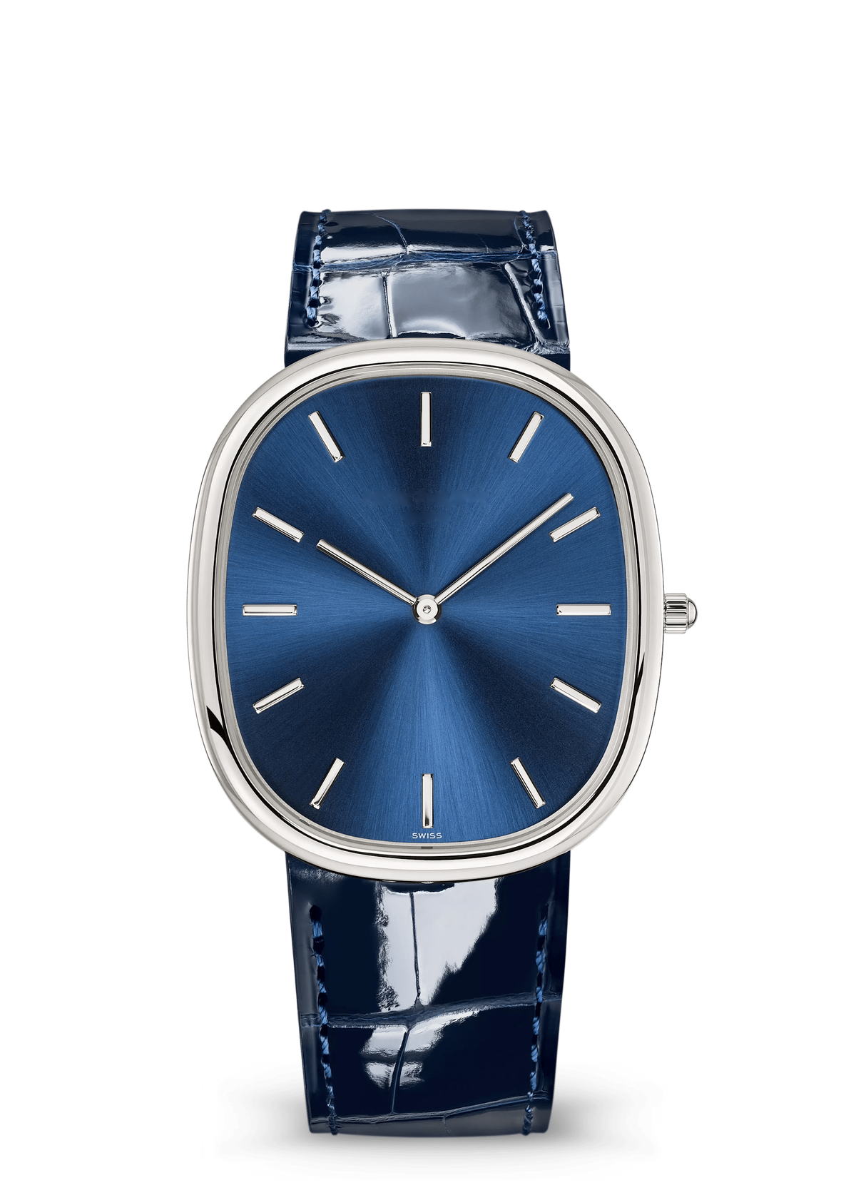 Blue Oval Dress Watch with Silver Tone Case