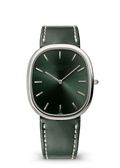 Green Oval Dress Watch with Silver Tone Case