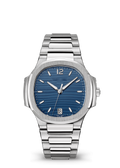 Blue Ridged Dial Watch with Silver Tone Link Bracelet