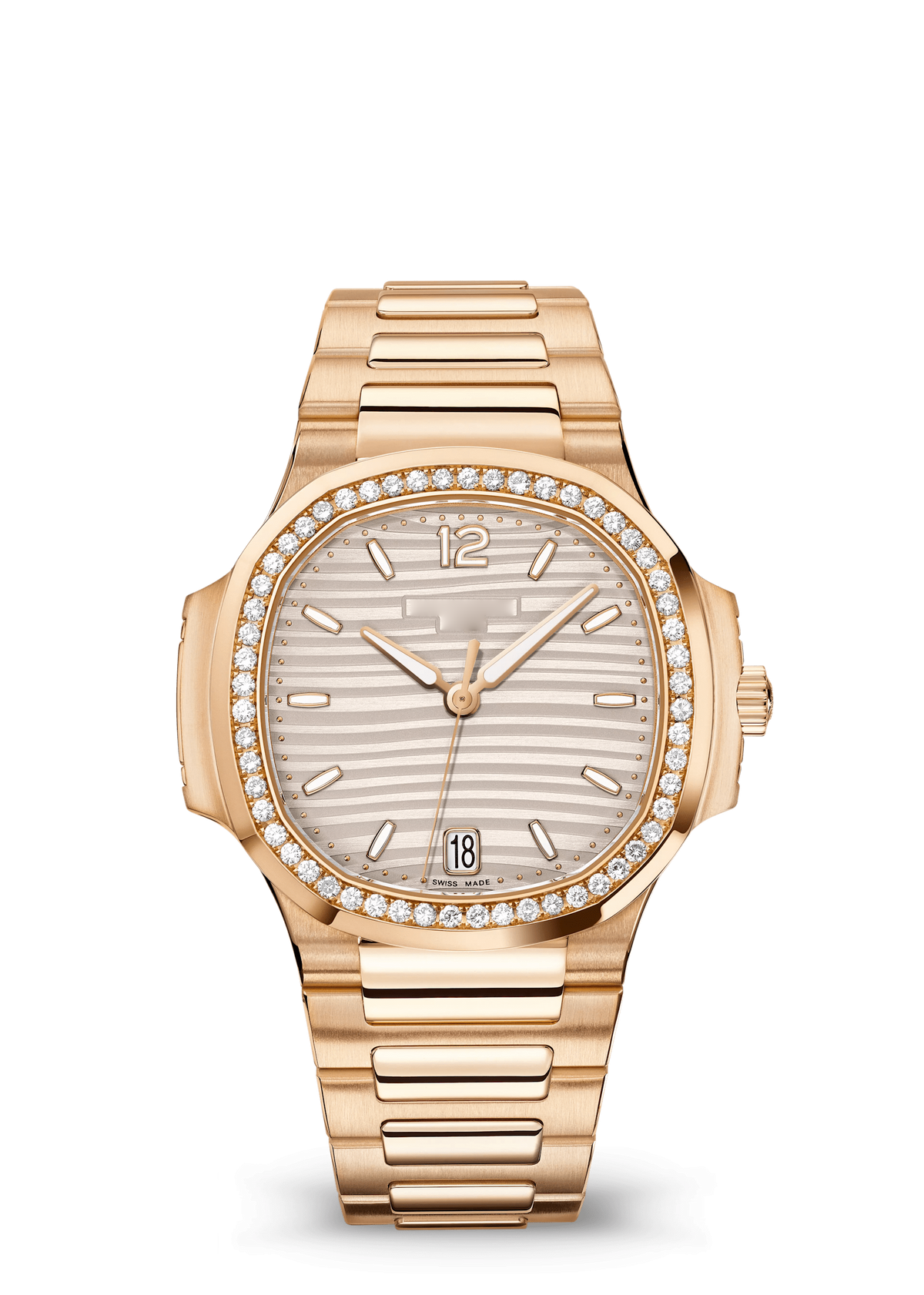 Ivory Ridged Dial Watch with Gold Tone Crystal Bezel
