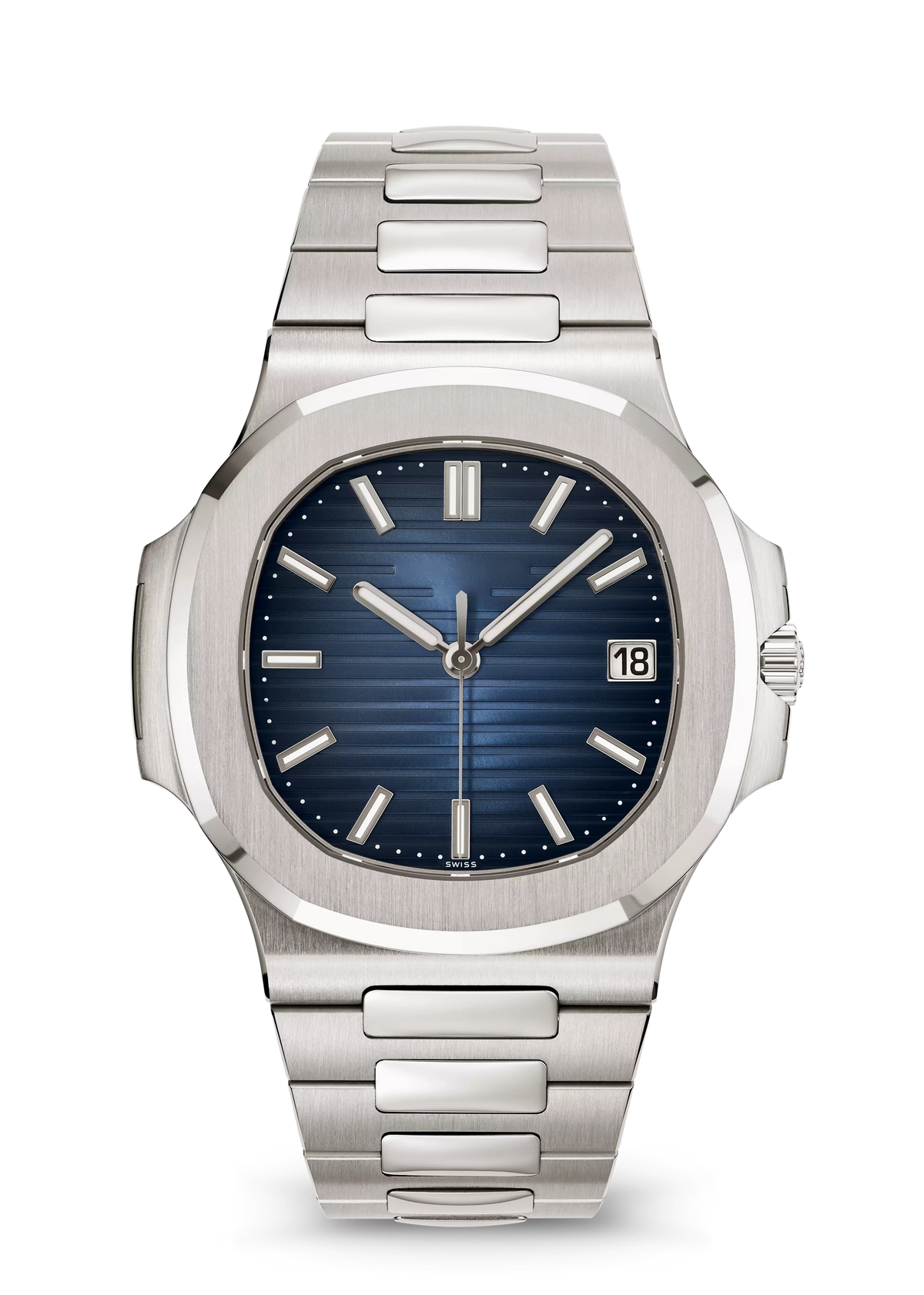 Navy Date Watch with Brushed Silver Tone Bracelet