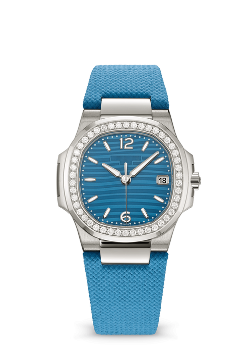 Aqua Blue Watch with Crystal Bezel and Matching Fabric Strap