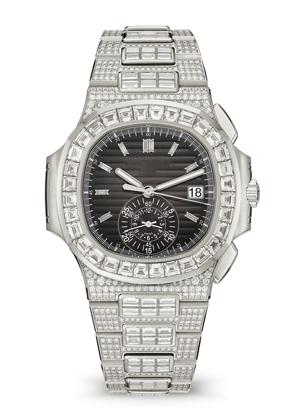 Black Chronograph with Silver Tone Crystal Bracelet