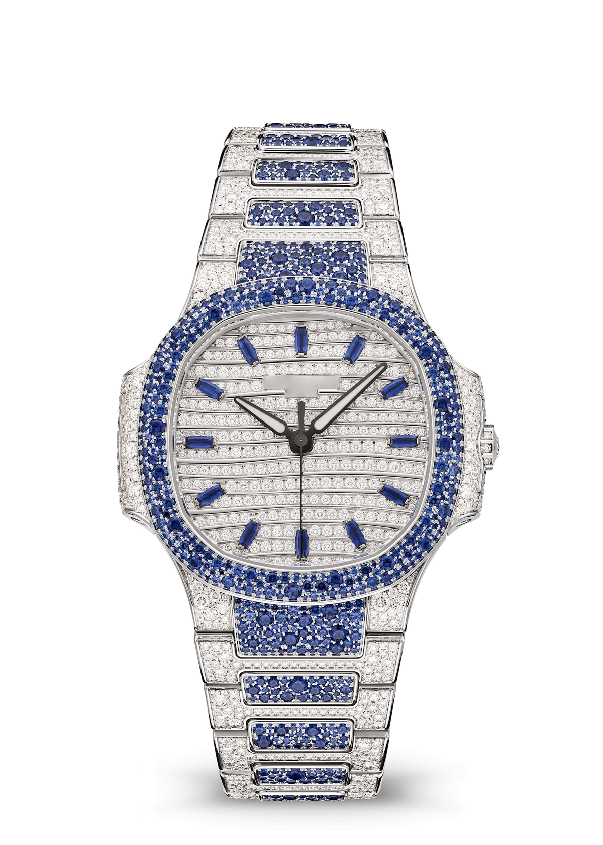 Silver Tone Crystal Watch with Blue Stone Accents