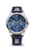 Navy Moonphase Calendar Watch with Silver Tone Case and Dark Strap