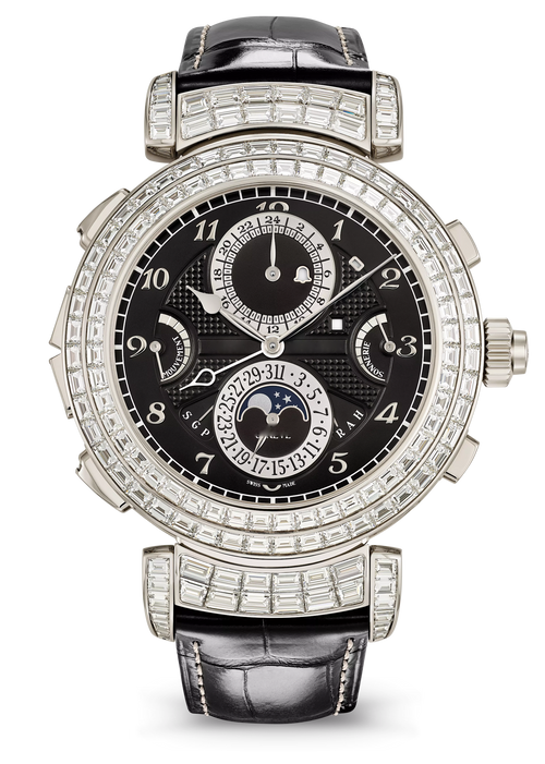 Black Multi-Dial Watch with Clear Crystal Case and Black Strap