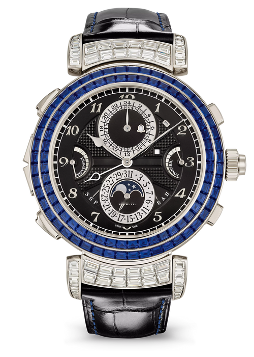 Black Multi-Dial Watch with Blue Crystal Case and Black Strap