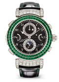 Black Multi-Dial Watch with Green Crystal Case and Black Strap