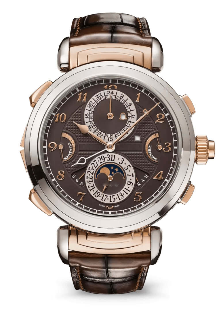 Brown Multi-Dial Watch with Two-Tone Case and Glossy Strap