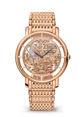 Gold Tone Openwork Watch with Woven Metal Bracelet