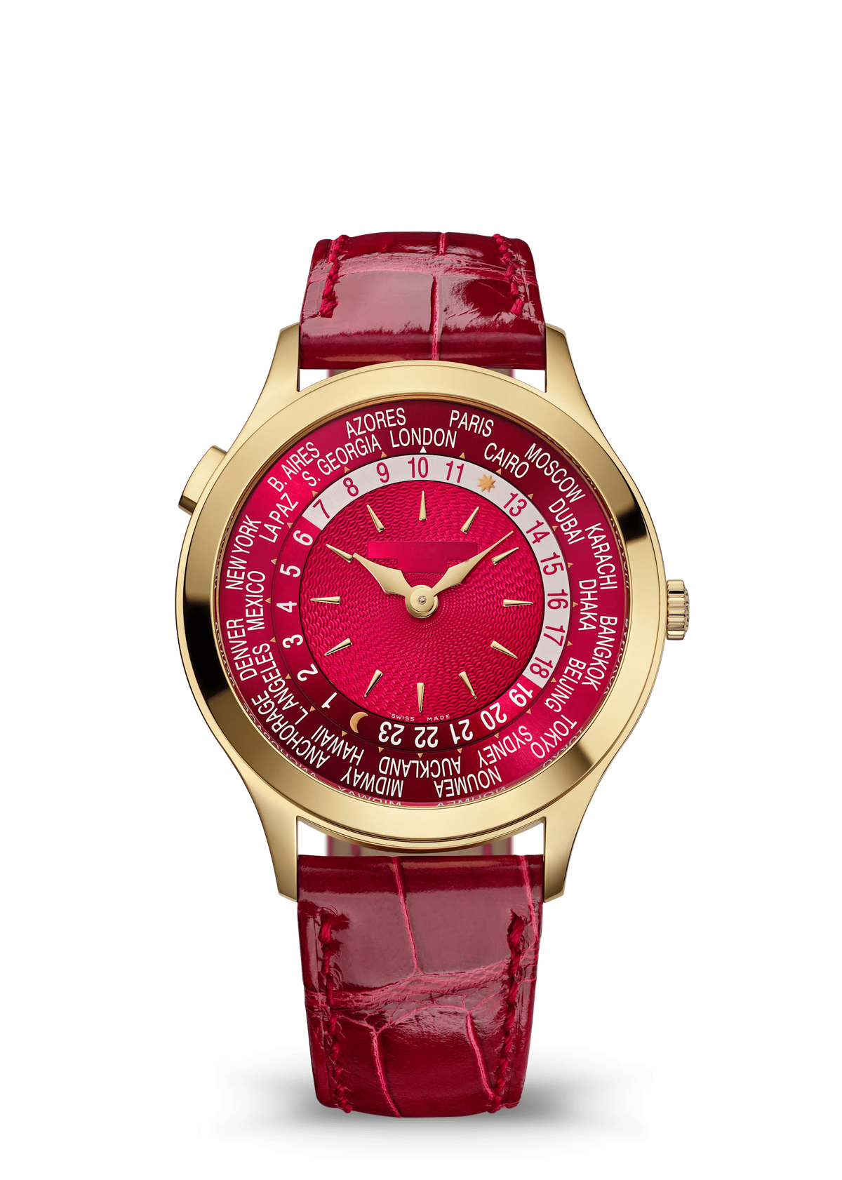 Crimson World-Time Dial Watch with Yellow Gold Tone Case